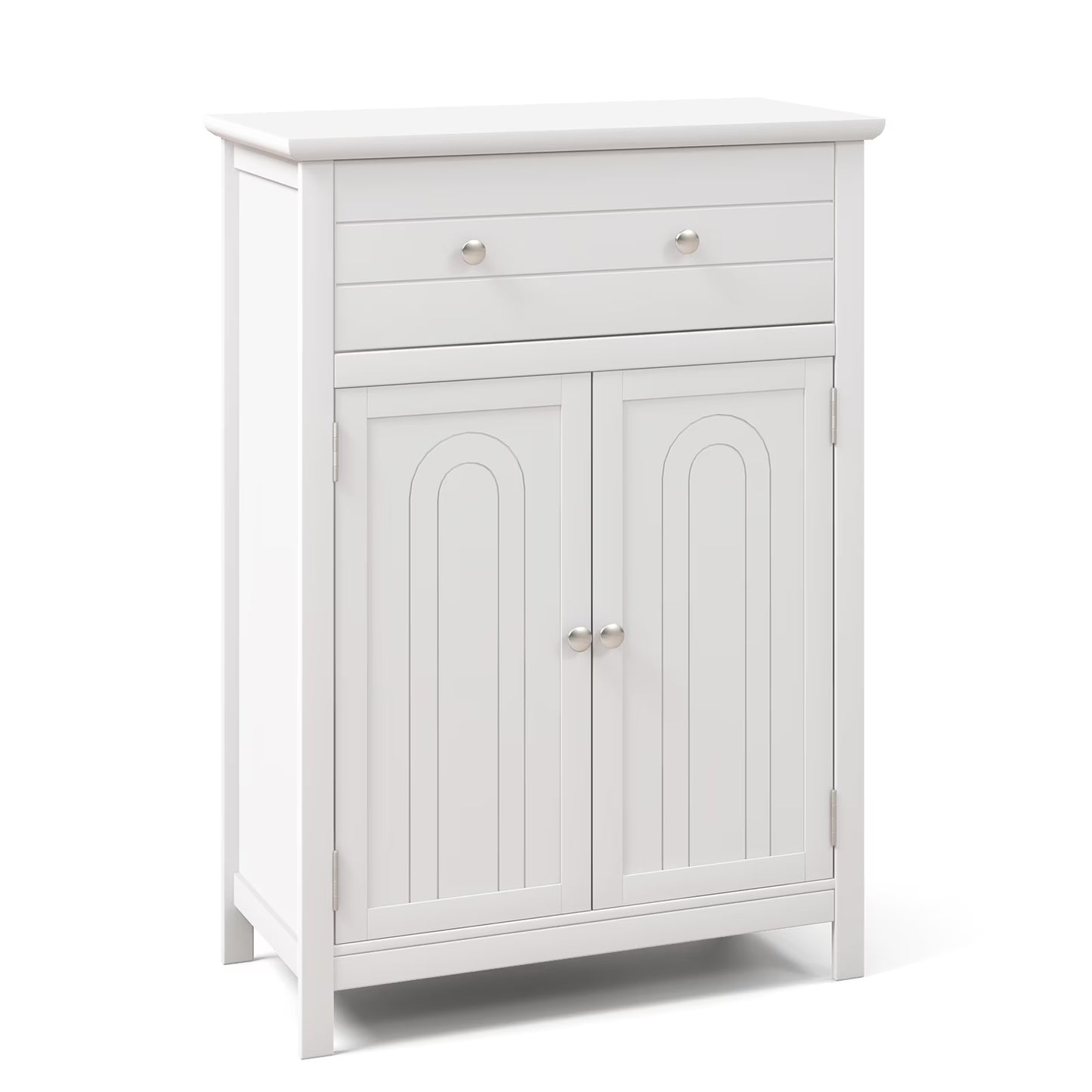 Topbuy Freestanding Bathroom Storage Cabinet Floor Cabinet with Drawer Doors and Adjustable Shelf for Storage Black