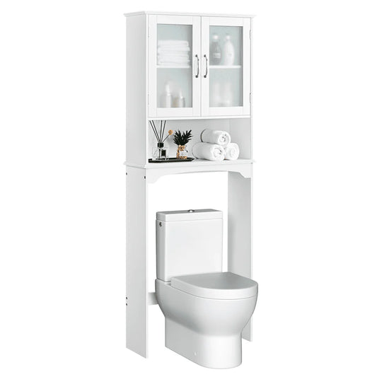 SmileMart Wooden Over the Toilet Storage Cabinet 3-Shelf for Bathroom, White