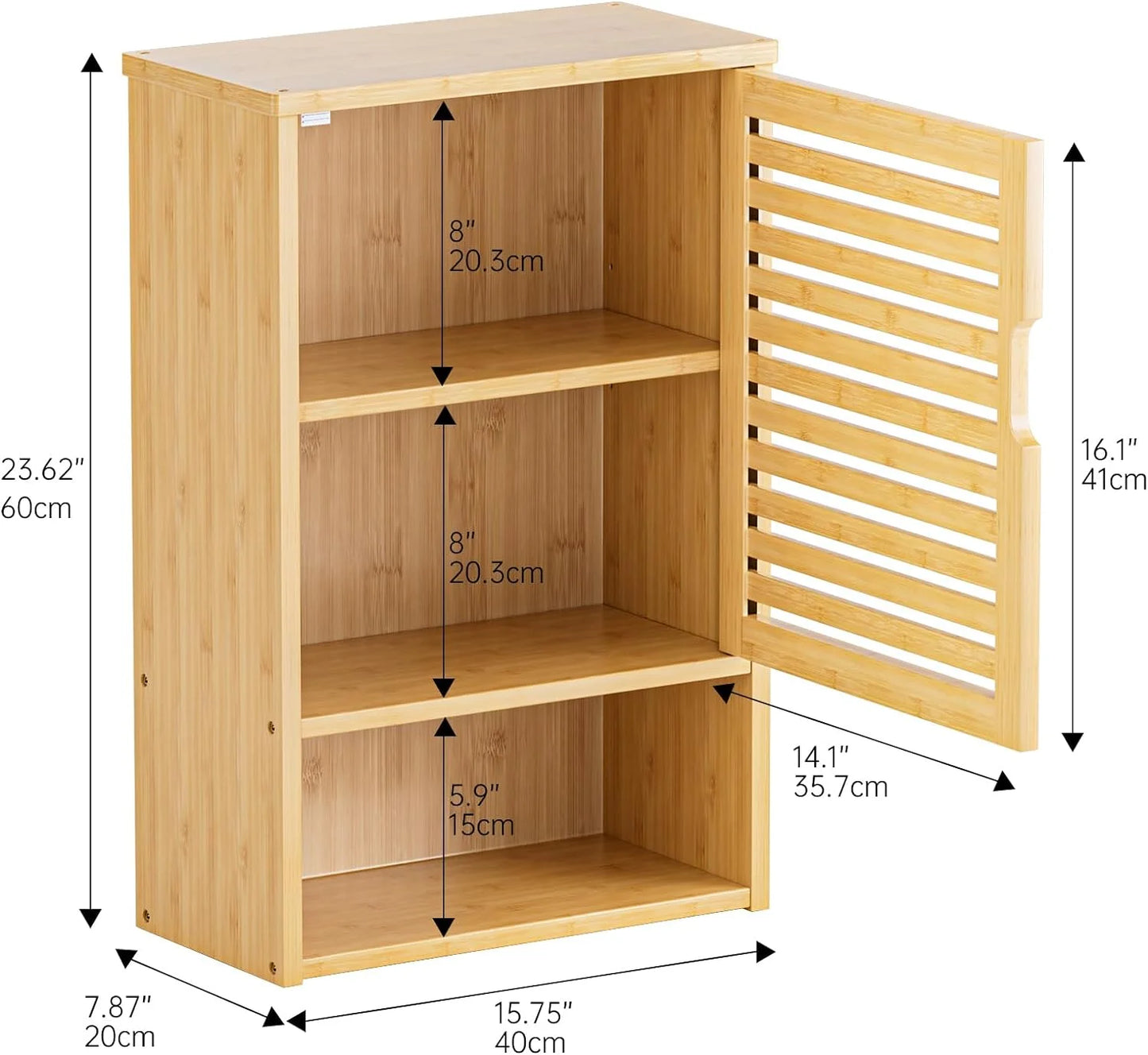 Bathroom Wall Cabinet, Medicine Cabinet Over The Toilet, Bamboo Hanging Storage Organizer with Single Door and Open Bottom Shelf, for Kitchen Living Room, Natural
