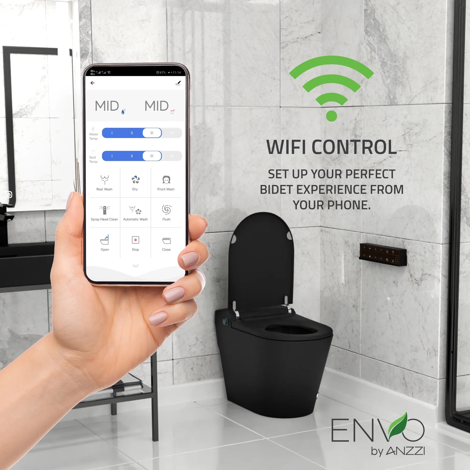 ANZZI ENVO Echo Elongated Smart Toilet Bidet in Matte Black with Auto Flush