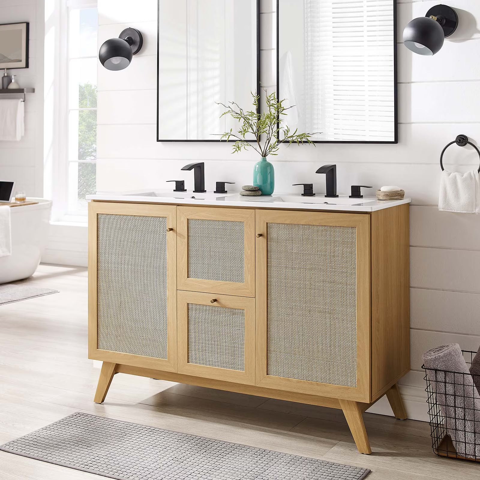 Modway Soma 48°?Double Sink Bathroom Vanity in Oak White