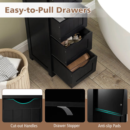 Costway 32.5'' Bathroom Floor Cabinet with Anti-tipping Device Freestanding Towel Cabinet Black