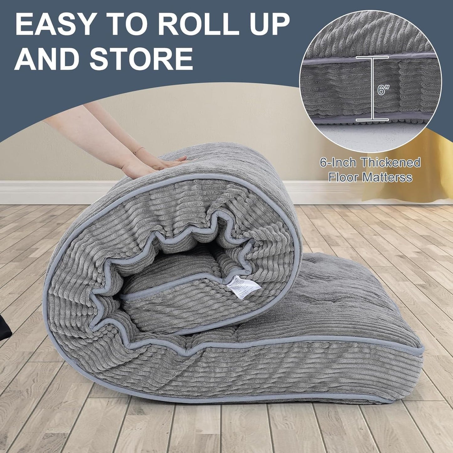 Slsy 6" Daybed Futon Mattress Memory Foam Futon Mattress, Thick Folding Sleeping Pad Breathable Floor Mattress for Adults, 5-Layer Foam Filling (Frame Not Included)