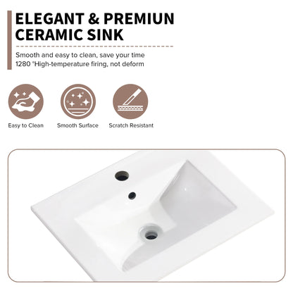 Miniyam 24" Ceramic Sink with Overflow, Drop in Bathroom Vessel Sink, White