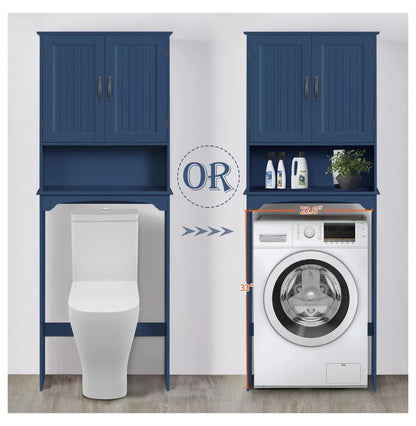 Over The Toilet Storage, Bathroom Storage Organizer with 2 Doors and Adjustable Shelf, L24.5xW9xH66 Inches, Gray