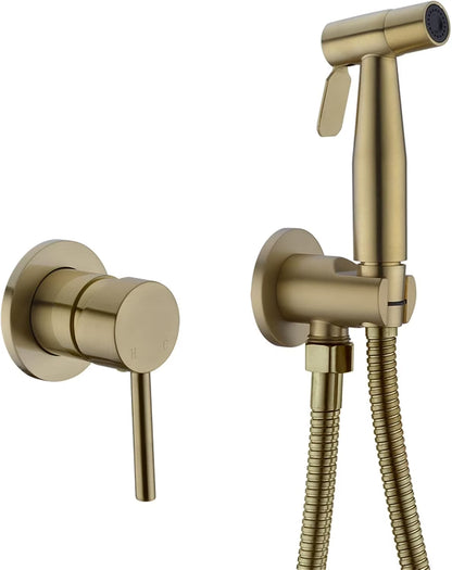 Bidet Faucet, Wall Mounted 2 Holes Brushed Gold Muslim Ducha Higienica Hot Cold Water Mixer Tap Handheld Toilet Washer Faucets