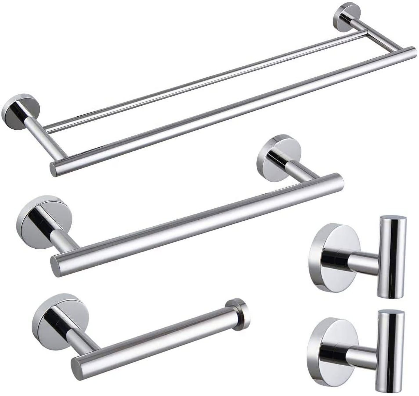Matte Black Bathroom Accessories Kit 5-Pieces Bathroom Hardware Set Wall Mounted - Includes 24" Double Towel Bar, 12" Hand Towel Bar, Toilet Paper Holder, 2X Robe Towel Hooks ...