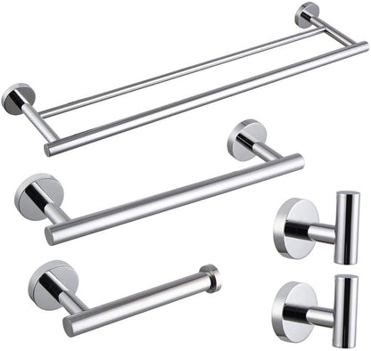 Matte Black Bathroom Accessories Kit 5-Pieces Bathroom Hardware Set Wall Mounted - Includes 24" Double Towel Bar, 12" Hand Towel Bar, Toilet Paper Holder, 2X Robe Towel Hooks ...