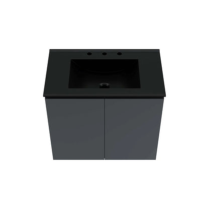 Sink Vanity Cabinet, Wall Mount, Grey Gray Black, Ceramic, Melamine, Modern Contemporary, Hotel Bedroom Bathroom Master Suite Guest