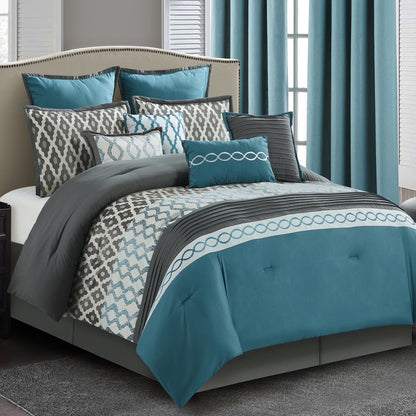 LANCO MODERN LIFESTYLE King Size Comforter Set, Burgundy, 10 Piece Bed in a Bag for All Seasons, Luxury Extreme Comfort Bedding Sets with Bedskirt, Pillow Shams, Euro Shams and Decor Pillows