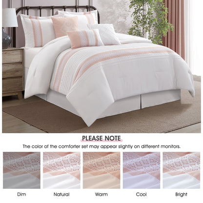 Lanco Striped 7 Piece Taupe Comforter Set, King Size Microfiber Bedding, All Season Bedding Set, Bed Skirt, Pillows & Shams
