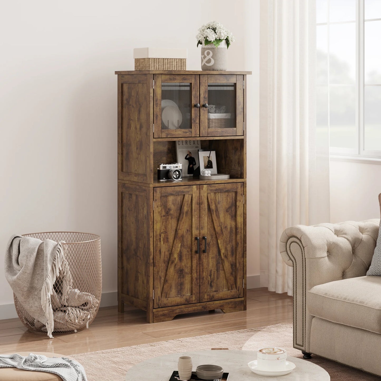Kitchen Pantry Storage Cabinet with Doors and Shelves, 50.4" Freestanding Pantry Cabinets, Wooden Cupboard, Large Floor Cabinet for Bathroom, Kitchen, Dining Room, Living Room, Rustic Brown