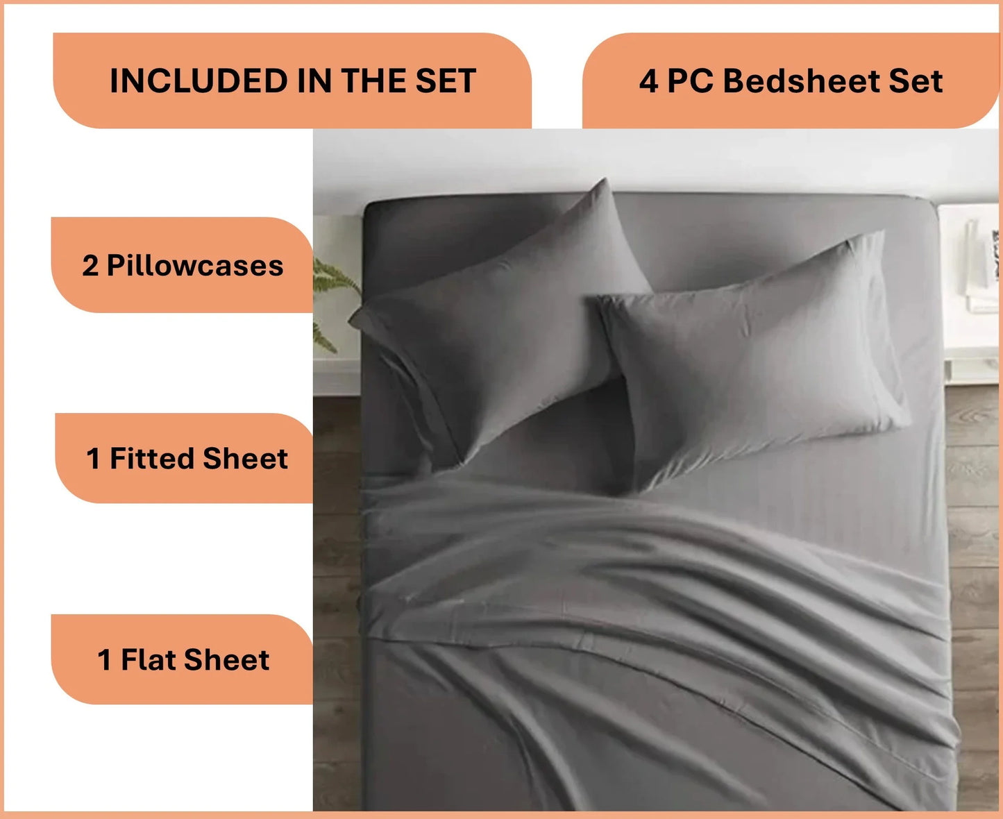 600 Thread Count, 100% Giza Egyptian Cotton Bedding Set, 4-PC Sheets Set, 15 Inch Deep Pocket of Fitted Sheet, Soft Sateen Weave Breathable - Black, Twin