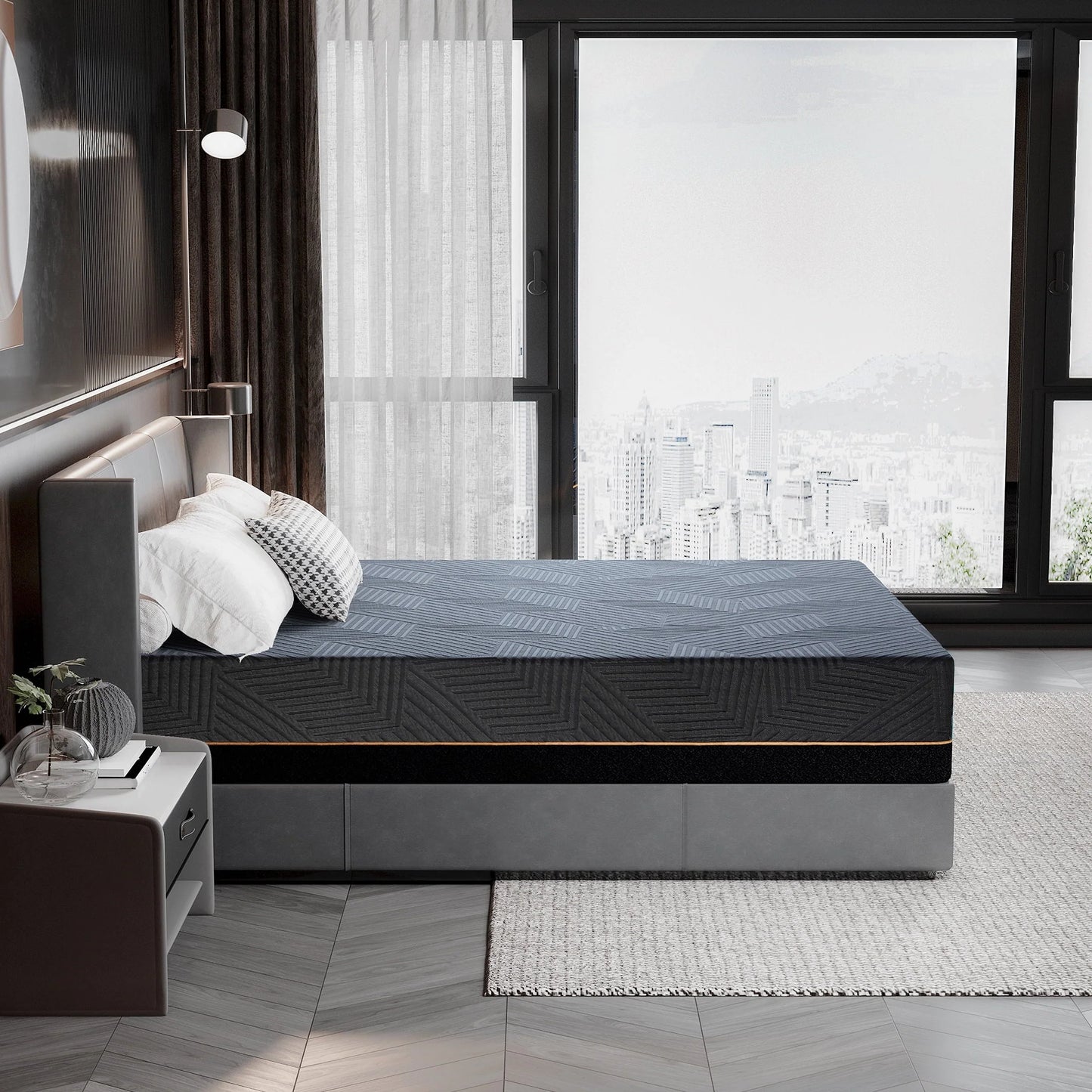 MLILY Ego Black 14 inch Queen Mattress, Cooling Gel Memory Foam Mattress in a box, Queen, Medium