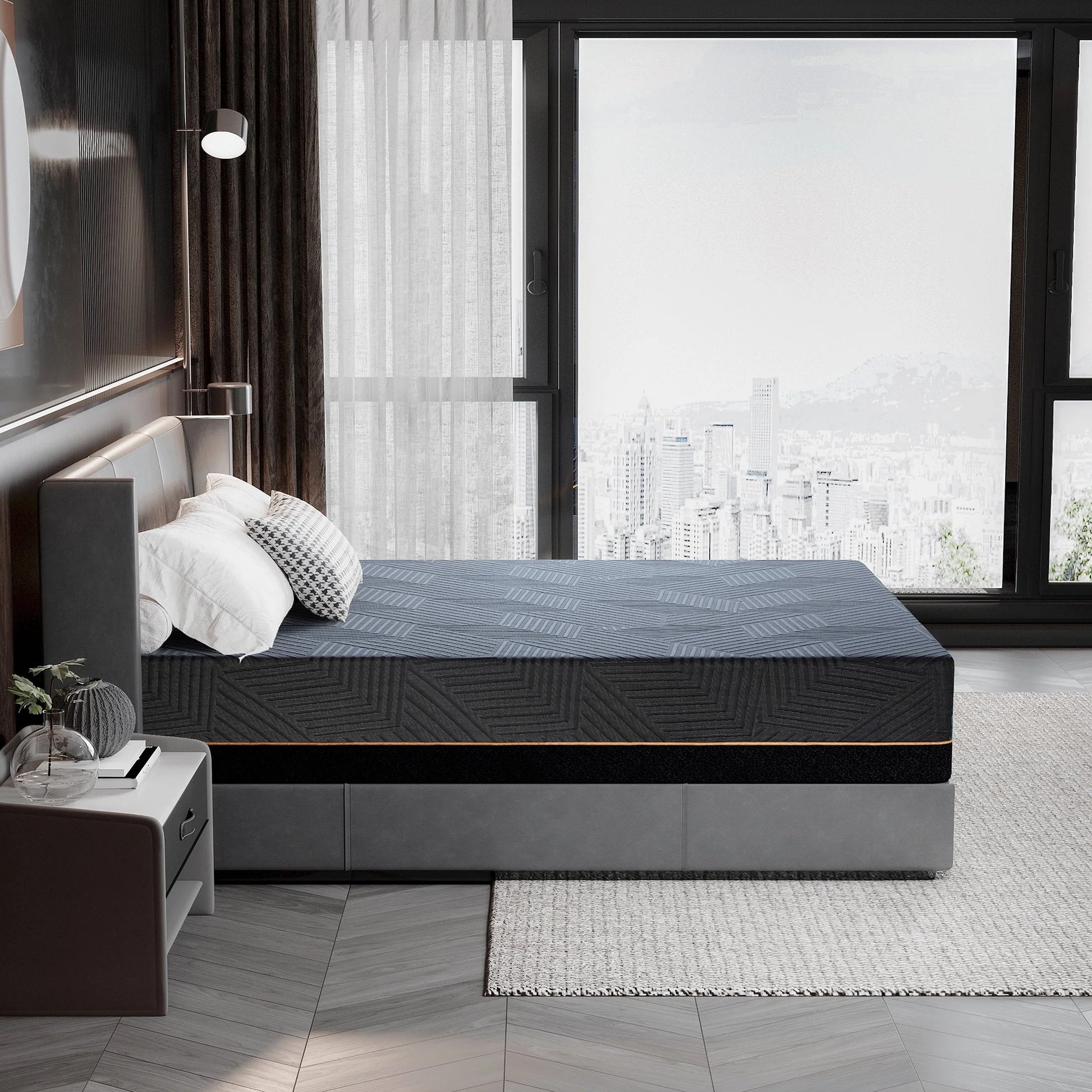 MLILY Ego Black 14 inch Queen Mattress, Cooling Gel Memory Foam Mattress in a box, Queen, Medium