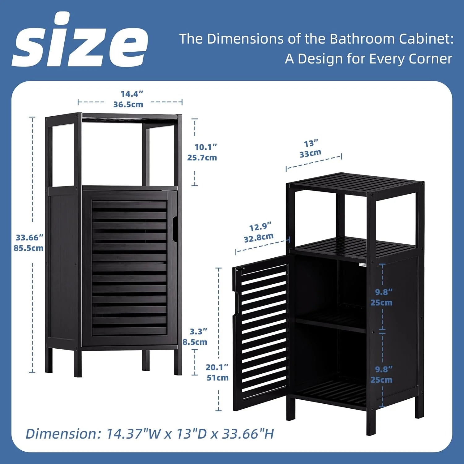 Bathroom Cabinet, Bamboo Floor Cabinet Free Standing, 4 Tier Sofa Side Storage Cupboard for Living Room Kitchen Bedroom
