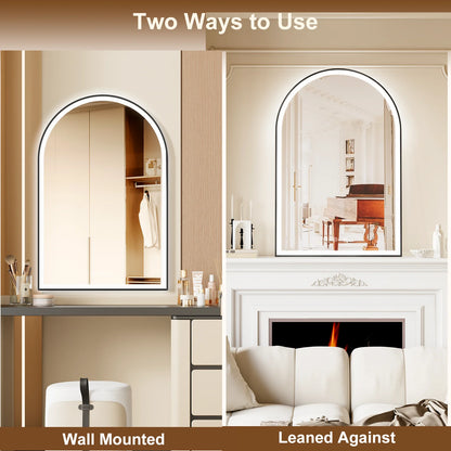 Funtouch Arched LED Bathroom Mirror 20"x30" with Front and Backlight, LED Bathroom Mirror with LightsAnti-Fog3 Colors, Memory,Shatterproof,UL Listed