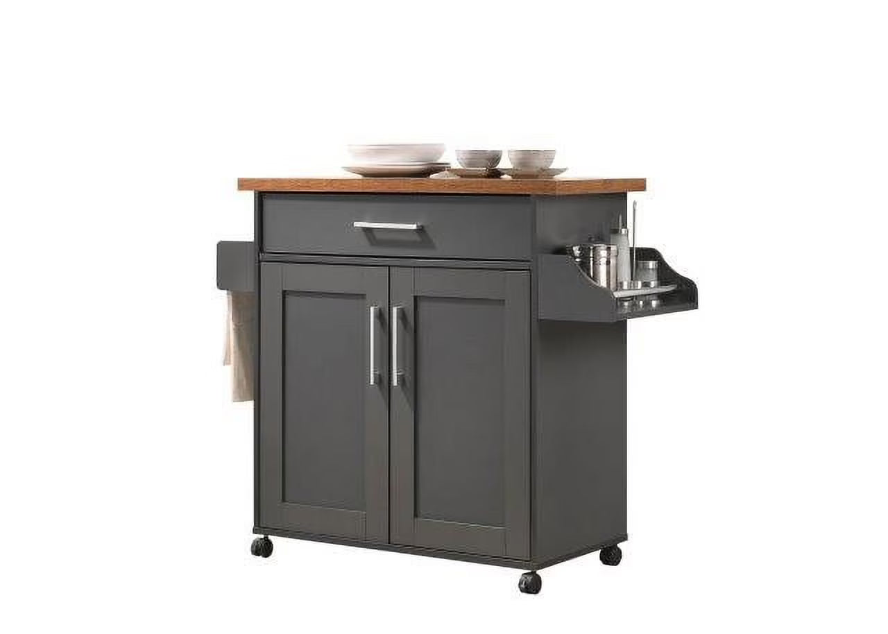 Hodedah Kitchen Cart with Spice Rack plus Towel Holder, Beech