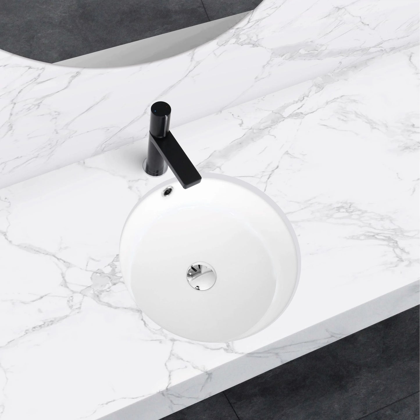 Stylish Undermount 16" Porcelain Round Bathroom Sink with 2 Overflow Finishes P-207