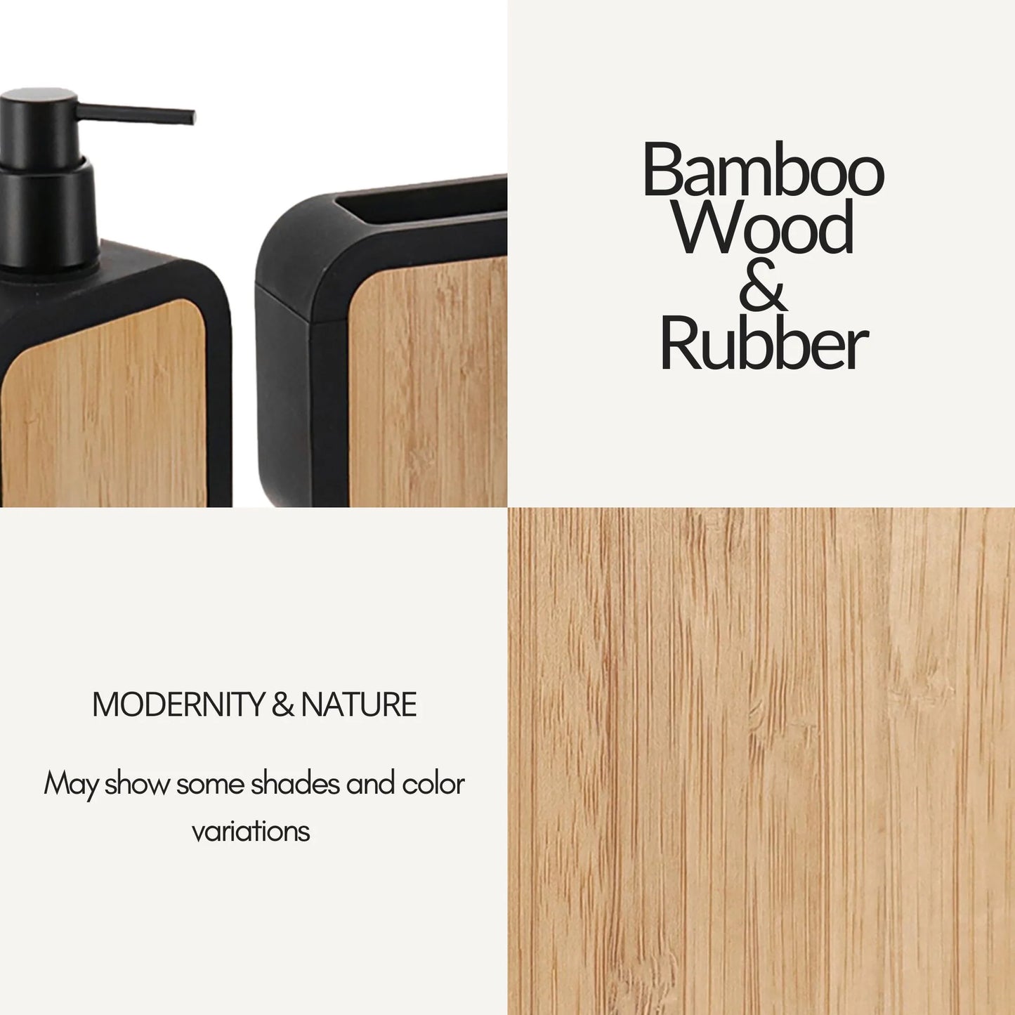 4-Piece Bathroom Accessory Set Gray Rubber and Acacia