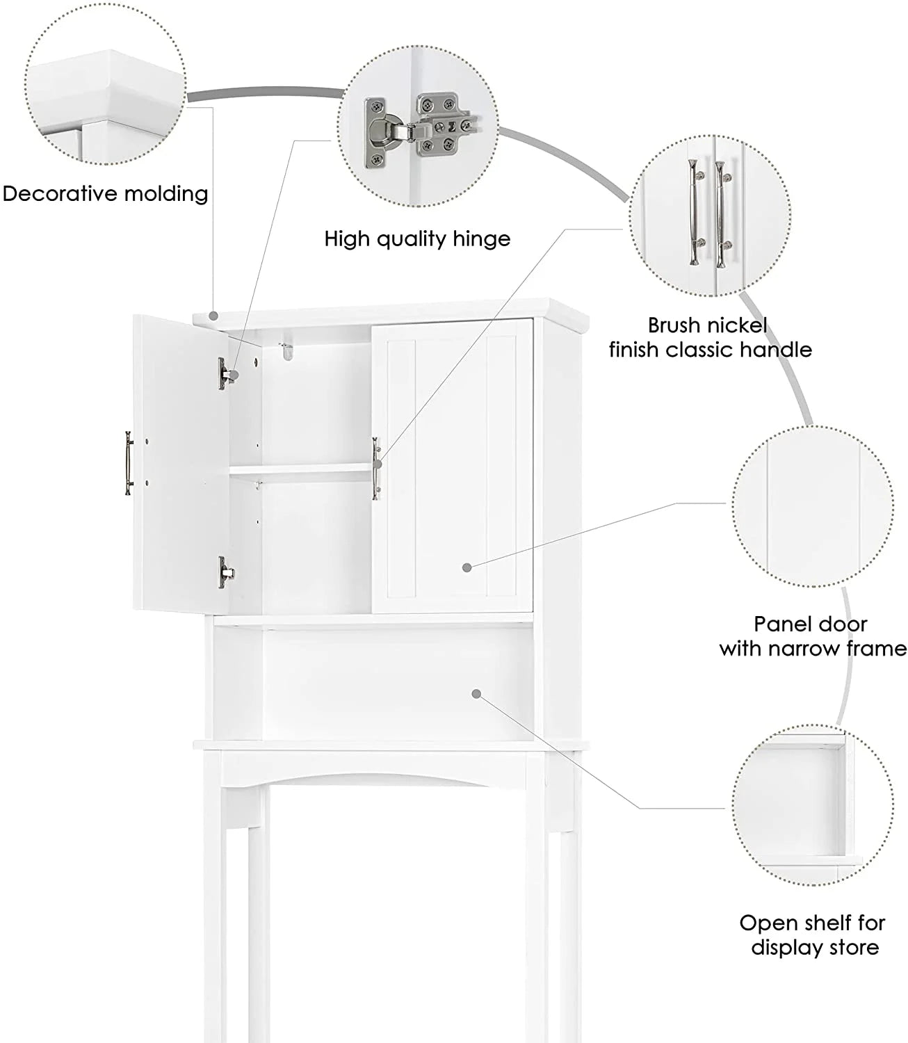 Spirich Home Over The Toilet Storage Cabinet, Bathroom Shelf Over Toilet, Bathroom Organizer Space Saver, White