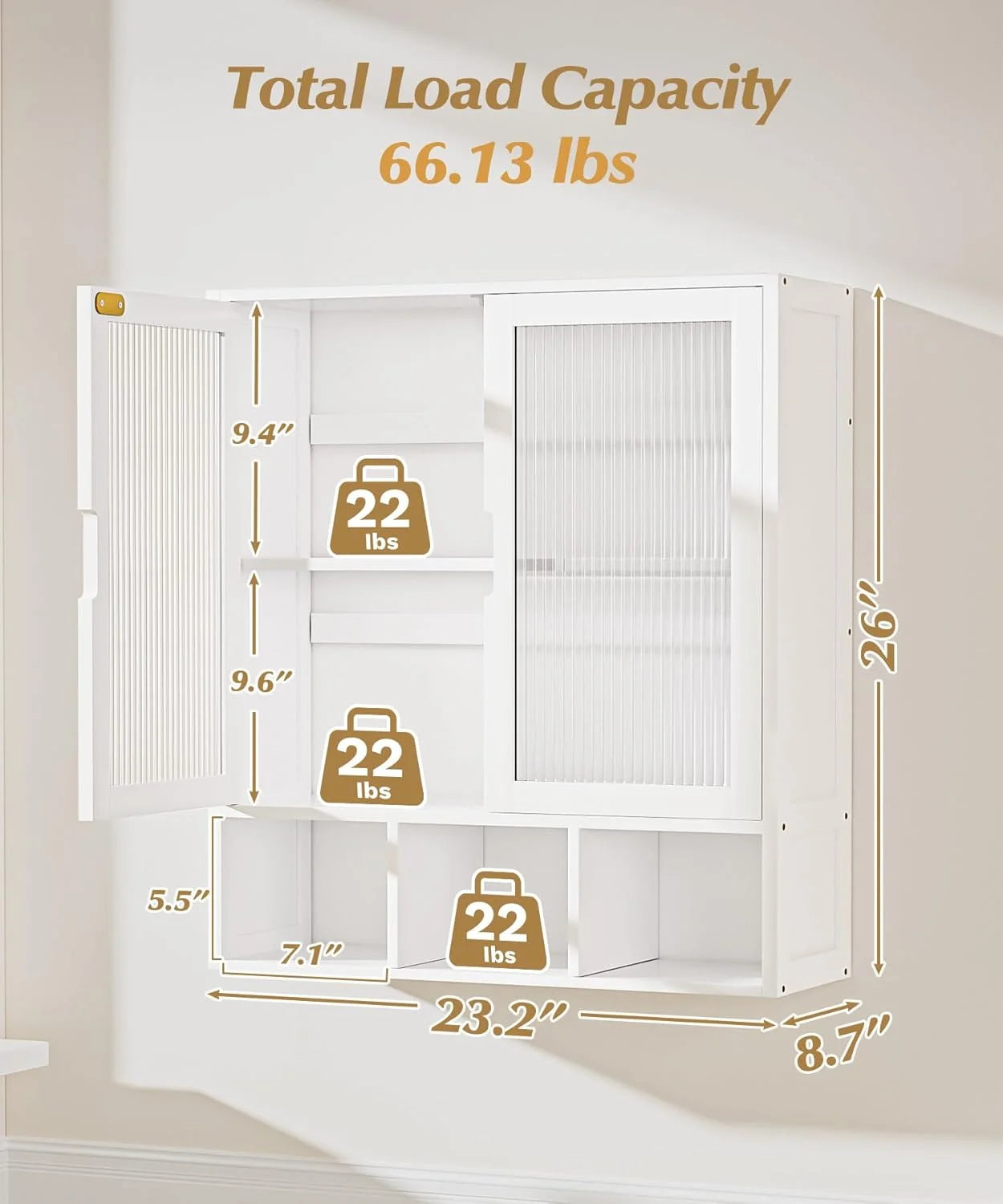 Bathroom Wall Cabinet with 2 Frosted Door,Bamboo Medicine Organizer with Open Compartment,Over The Toilet Storage Shelf Space Saver (Brown)