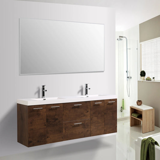 Eviva Luxury 84 inch Rosewood Bathroom Vanity with Integrated Acrylic Sinks