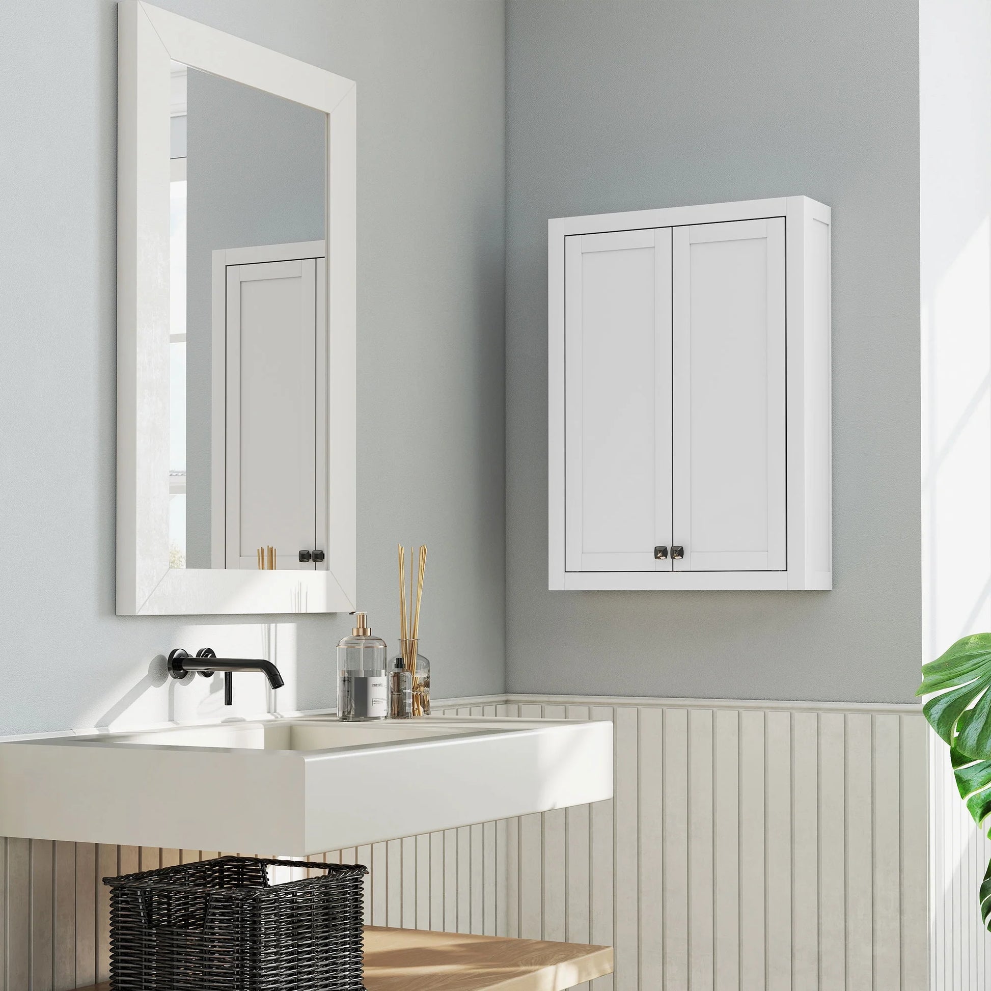 HOMCOM Bathroom Wall Cabinet Medicine Cabinet with Adjustable Shelves White