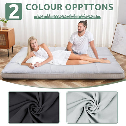ABORON Japanese Floor Mattress,Futon Mattress, Extra Thick Folding Sleeping Pad, Tatami Mat Foldable Roll Up Mattress Gray, Full