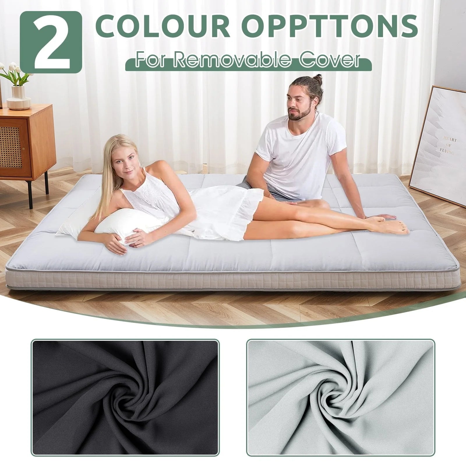 ABORON Japanese Floor Mattress,Futon Mattress, Extra Thick Folding Sleeping Pad, Tatami Mat Foldable Roll Up Mattress Gray, Full