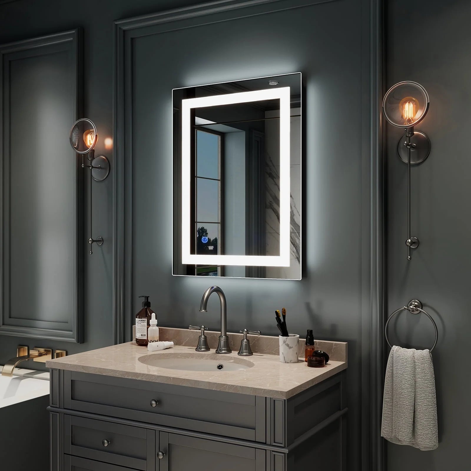 Ktaxon 32"x24" LED Lighted Bathroom Wall Mounted Mirror Vanity or Bathroom Wall Hanging Rectangle Vertical Mirror,Anti Fog+IP67 Waterproof