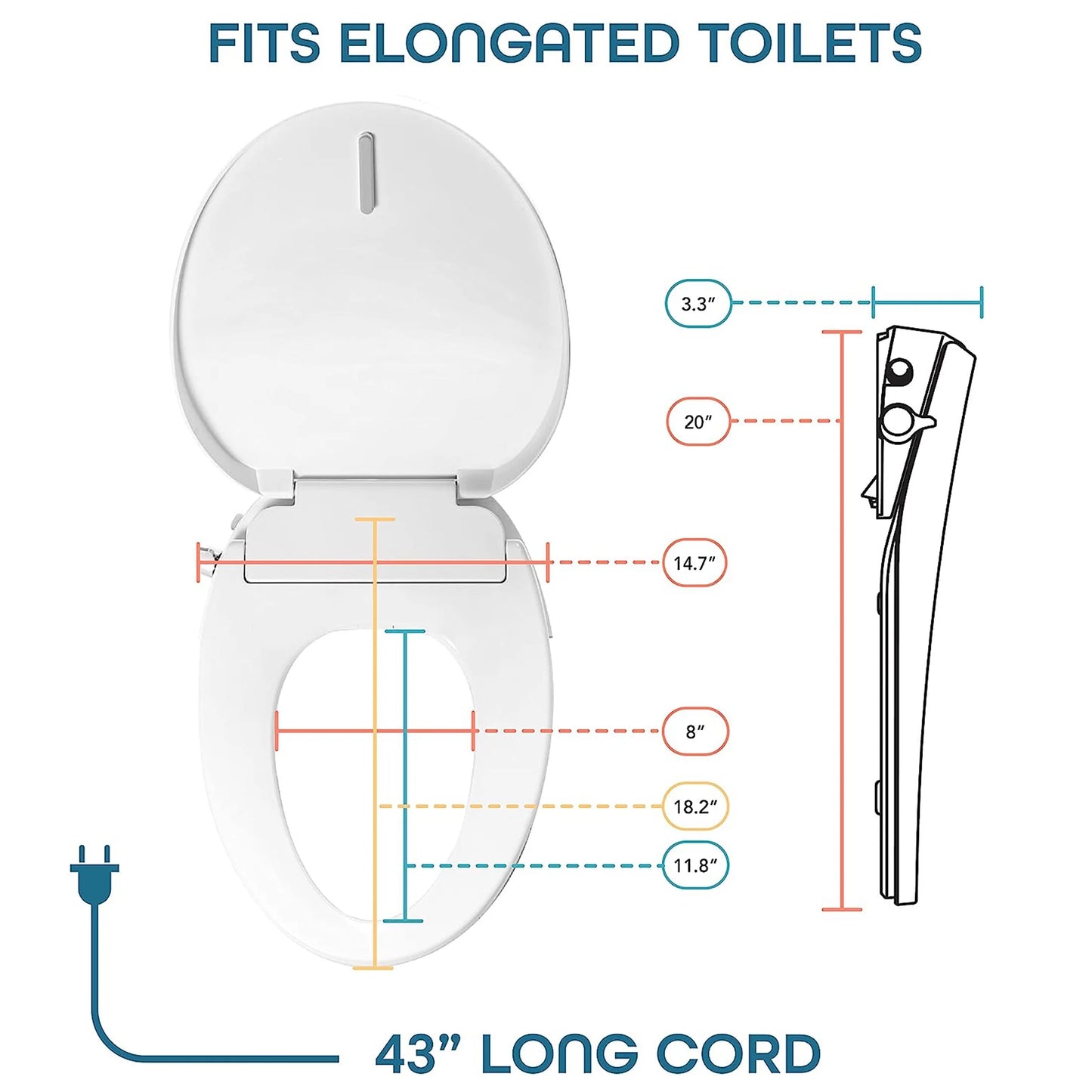 BidetMate 700 Series Electronic Smart Toilet Seat - White - Fits Elongated Toilets