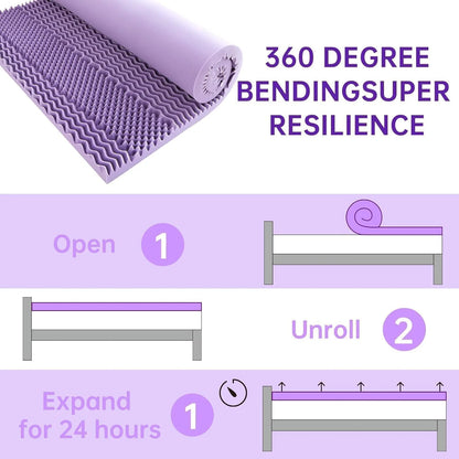 3 Inch Full Size Mattress Topper, 7-Zone Cooling Gel Infused Mattress Topper, Egg Crate Foam Bed Pad, CertiPUR-US and Oeko-TEX Certification (54"75", Lavender)