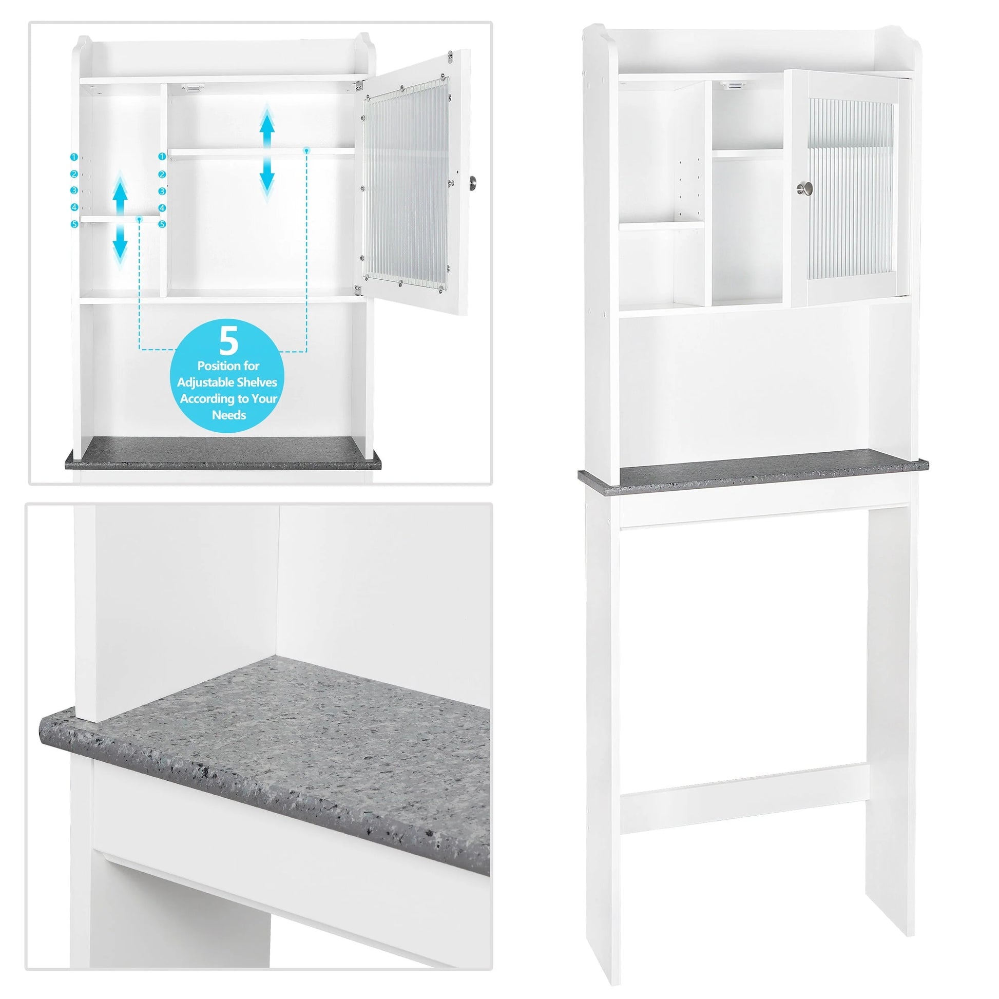 ZenSports Over The Toilet Storage Cabinet Organizer Bathroom Space Saver W/Adjustable Shelves, White