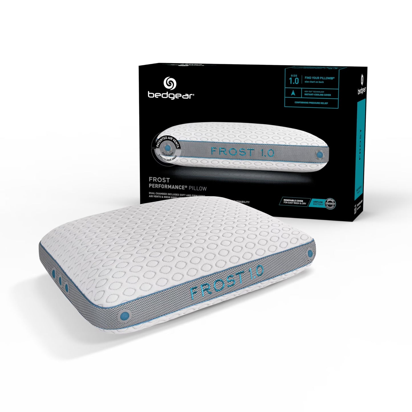 Bedgear Frost Performance Pillow - Size 3.0 - Cooling Bed Pillow for Hot Sleepers - Medium Firmness Pillow for All Sleep Positions, Hypoallergenic, Washable & Removable Cover
