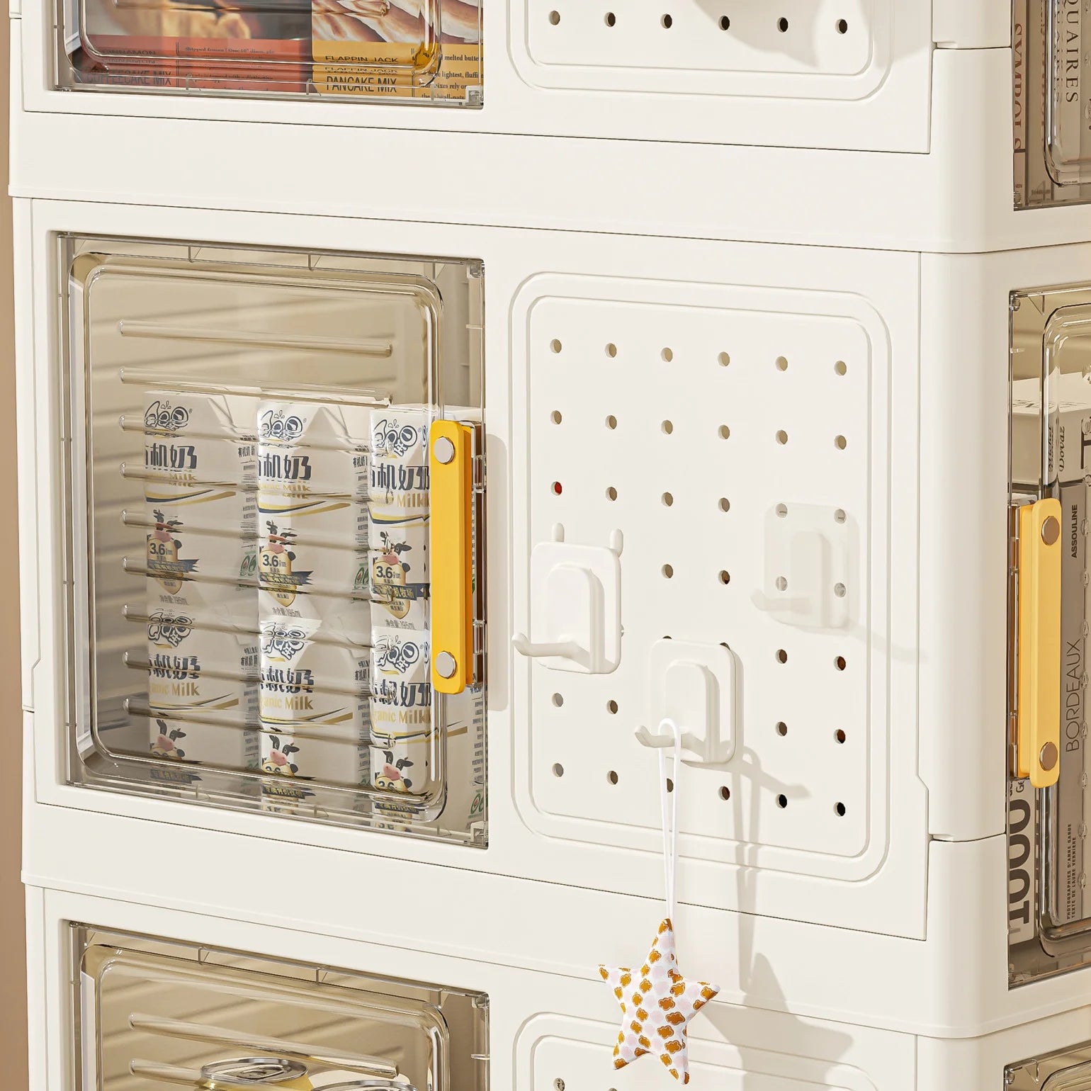 4-Tier Narrow Rolling Storage Cart with 8 Doors & Movable Wheels - Compact Bathroom & Kitchen Organizer for Small Spaces, Cream