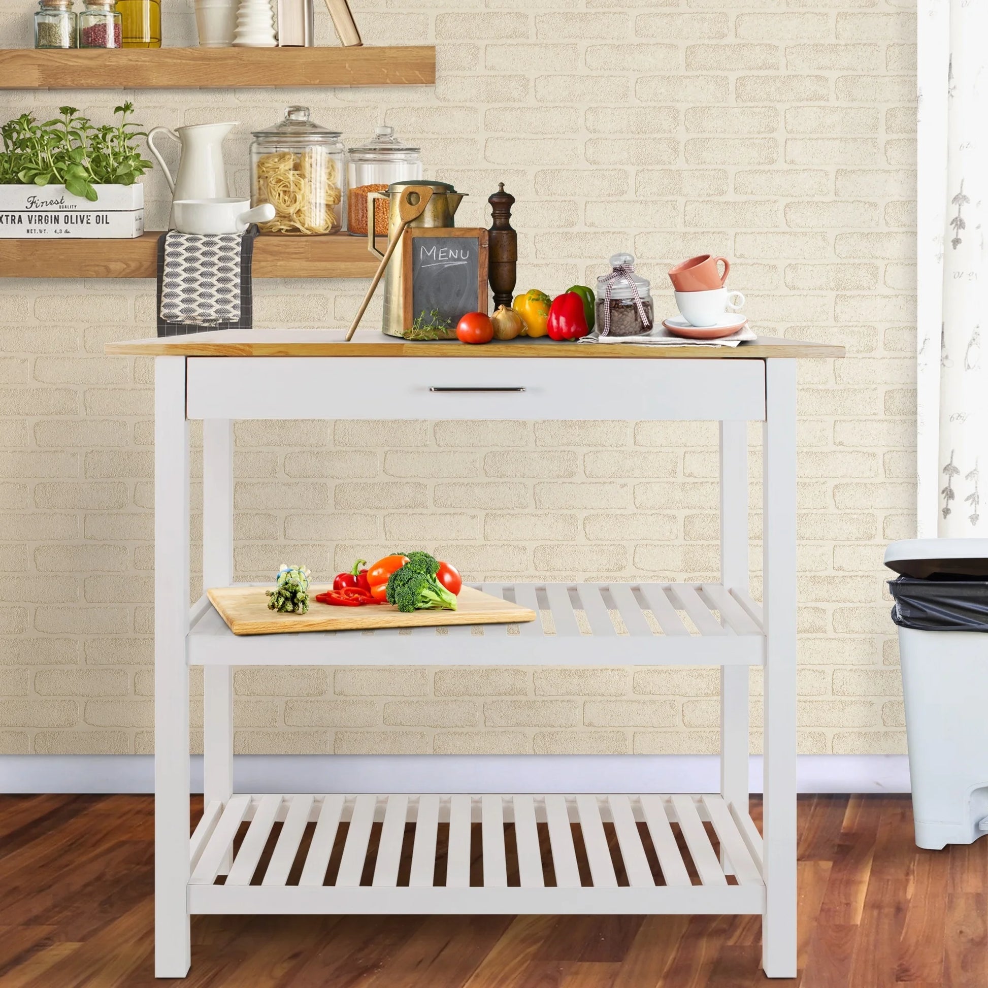 Casual Home Towel Rack Kitchen Islands with Storage, Hardwood White, 20 in