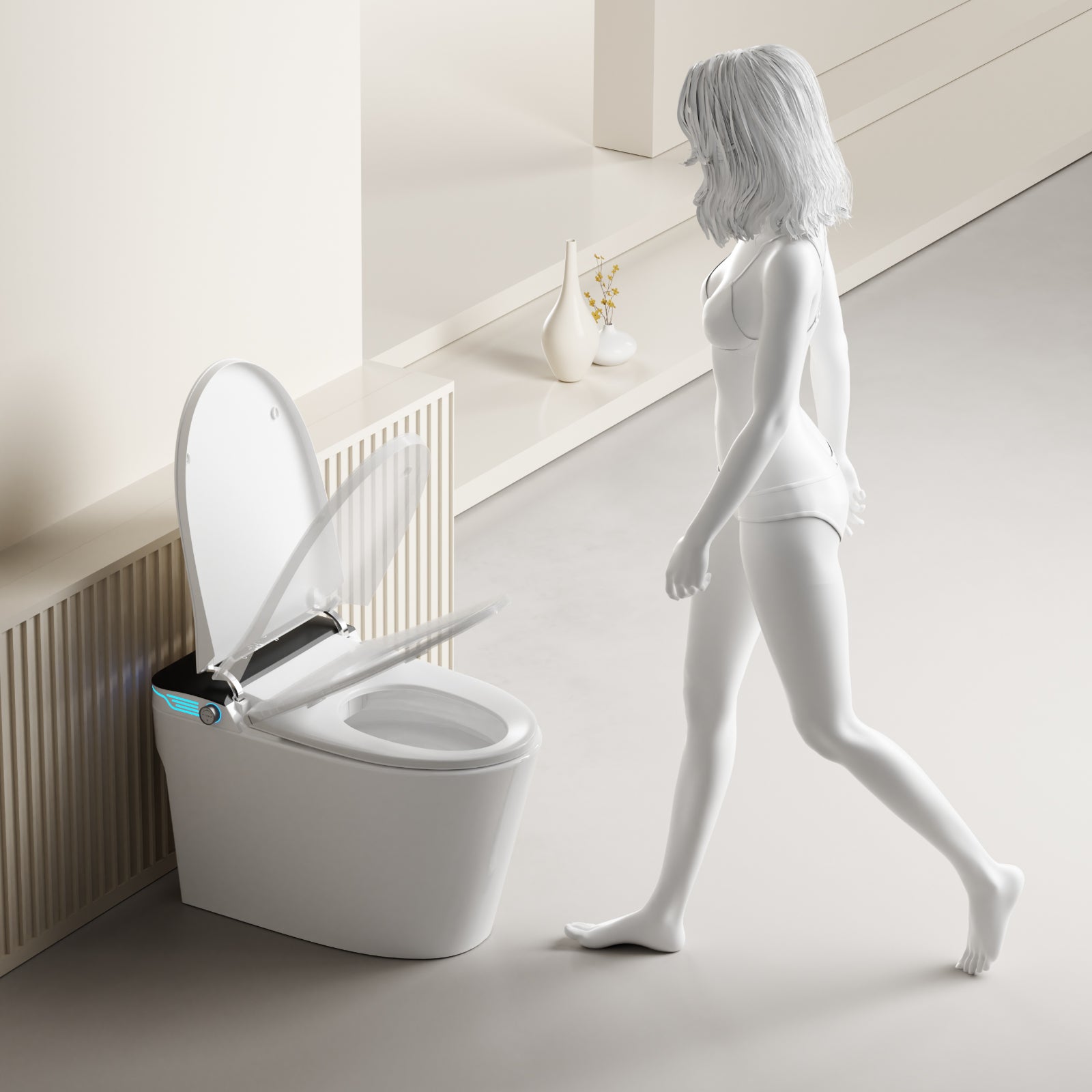 Smart Toilet with Voice Control, Heated Bidet Seat, Auto Open & Close, Warm Water Dryer, 1.28 GPF, White