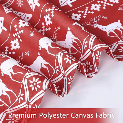 GlowSol 26"W x 24"L Boho Xmas Cafe Curtains Tree Deer Pattern Bathroom Curtain Blackout Half Window Kitchen Cafe Curtains, Red, Set of 2