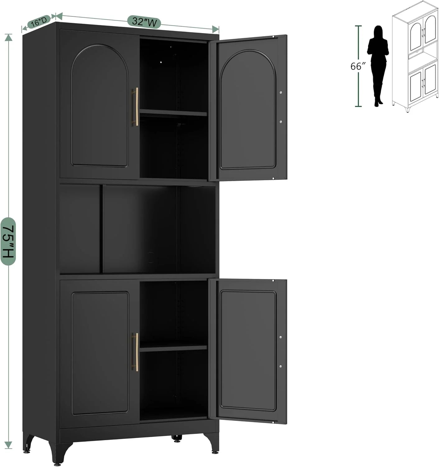 75" Metal Kitchen Pantry Storage Cabinet,Kitchen Hutch Food Pantry Cabinet with Microwave Stand,Freestanding Larder Cupboard with Doors and Adjustable Shelves for Bathroom, Living Room
