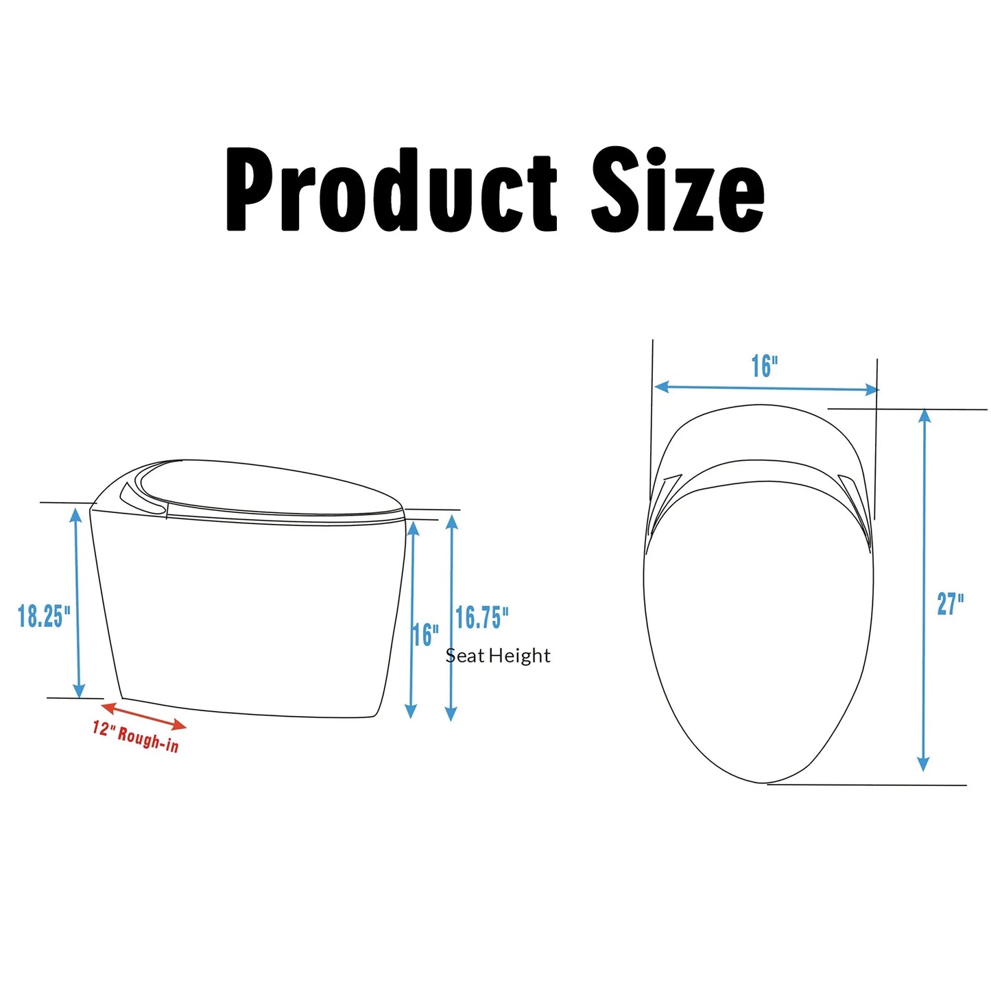 WinZo Smart Toilet with Bidet Seat, Elongated Egg Shaped Modern Design, Auto Open and Flush, Adjusted Heated Seat, Warm Water and Dryer, Night Light, Side Buttons, Matte Black