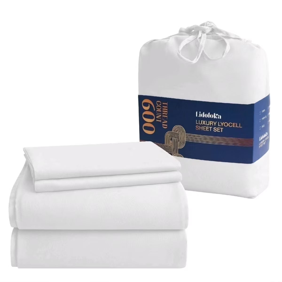 Lidoloka Luxury Lyocell Bed Sheets Set 4Pcs Queen Size for Adult,Cool& Soft,16" Deep Pocket,White