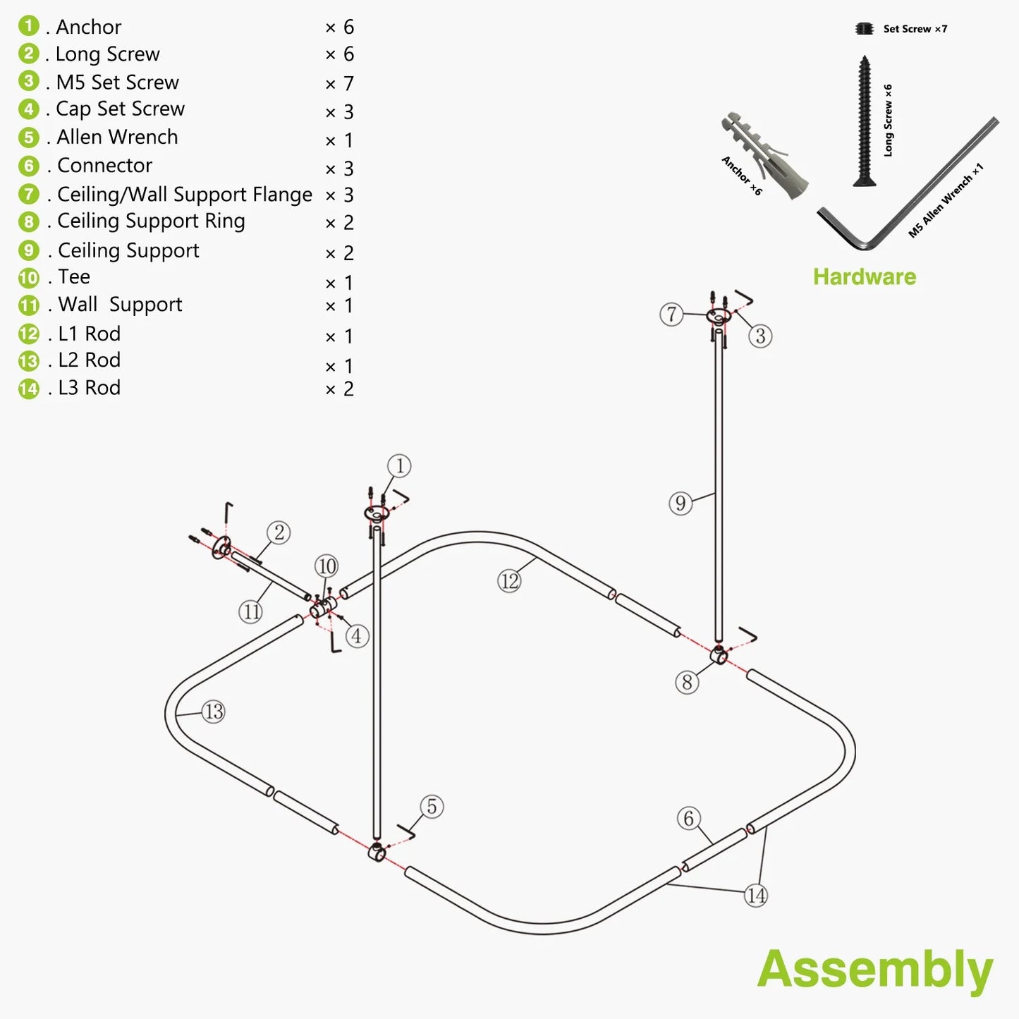 Naiture Hoop Square Shower Curtain Rod with Ceiling Support for Clawfoot Tub, 36" L X 36" W Never Rust Stainless Steel, Black Finish