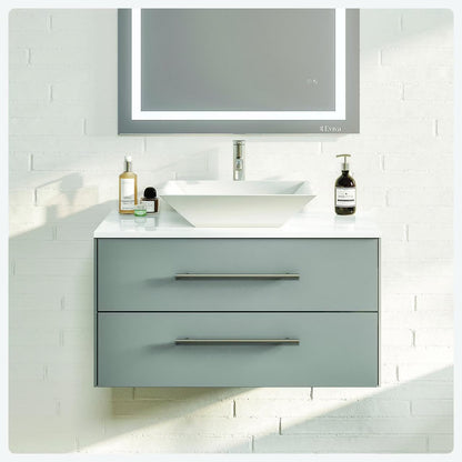 Totti Wave 30" Espresso Modern Bathroom Vanity w/Super White Man-Made Stone Top & Sink