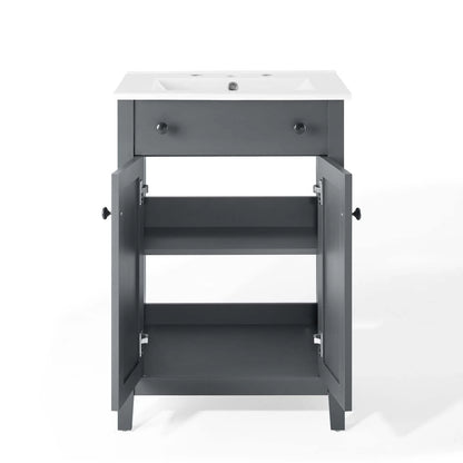 Modway Nantucket 24" Modern Wooden Bathroom Vanity in Gray and White