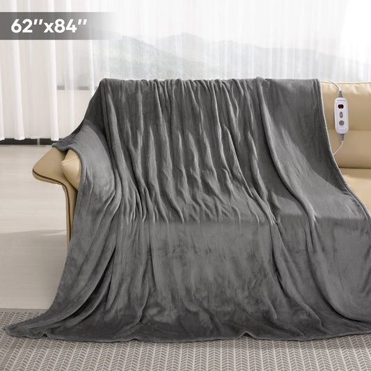 MARNUR Electric Heated Blanket Twin Size 62" x 84" with 4 Heating Levels, 10H Auto-off, Machine Washable - Gray