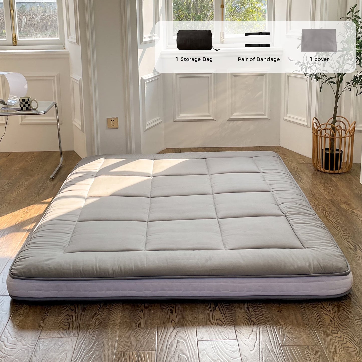 Futon Mattress, Padded Japanese Floor Mattress Quilted Bed Mattress Topper, Extra Thick Folding Sleeping Pad, Twin Size