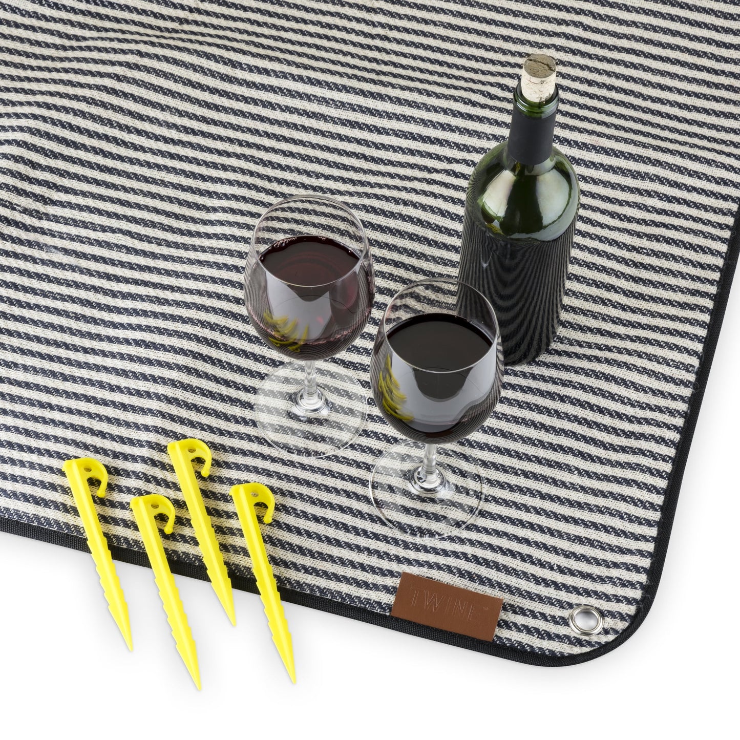 Twine Picnic Blanket - Waterproof Outdoor Blanket , Navy/White Striped 6pc