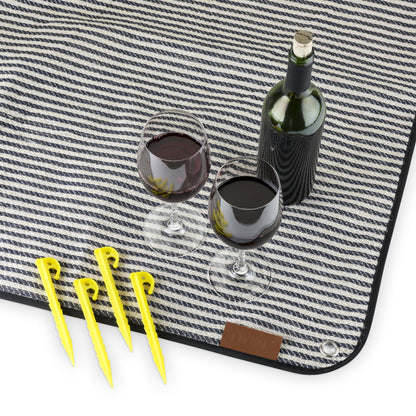 Twine Picnic Blanket - Waterproof Outdoor Blanket , Navy/White Striped 6pc