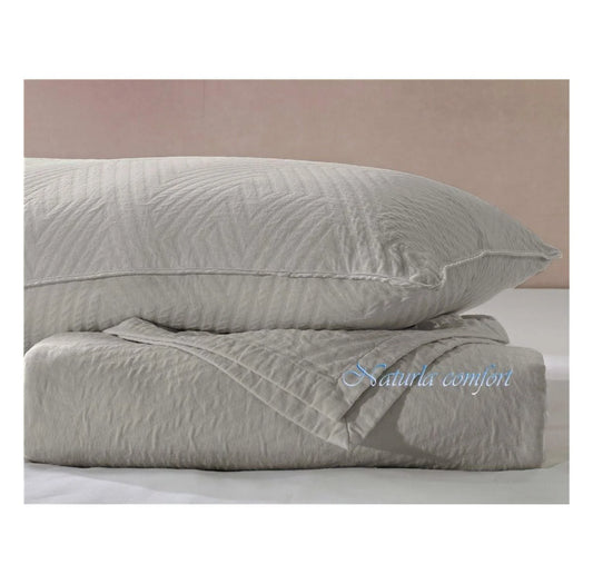 Matelasse Blanket Coverlet, Grid Pattern, King, Light Grey